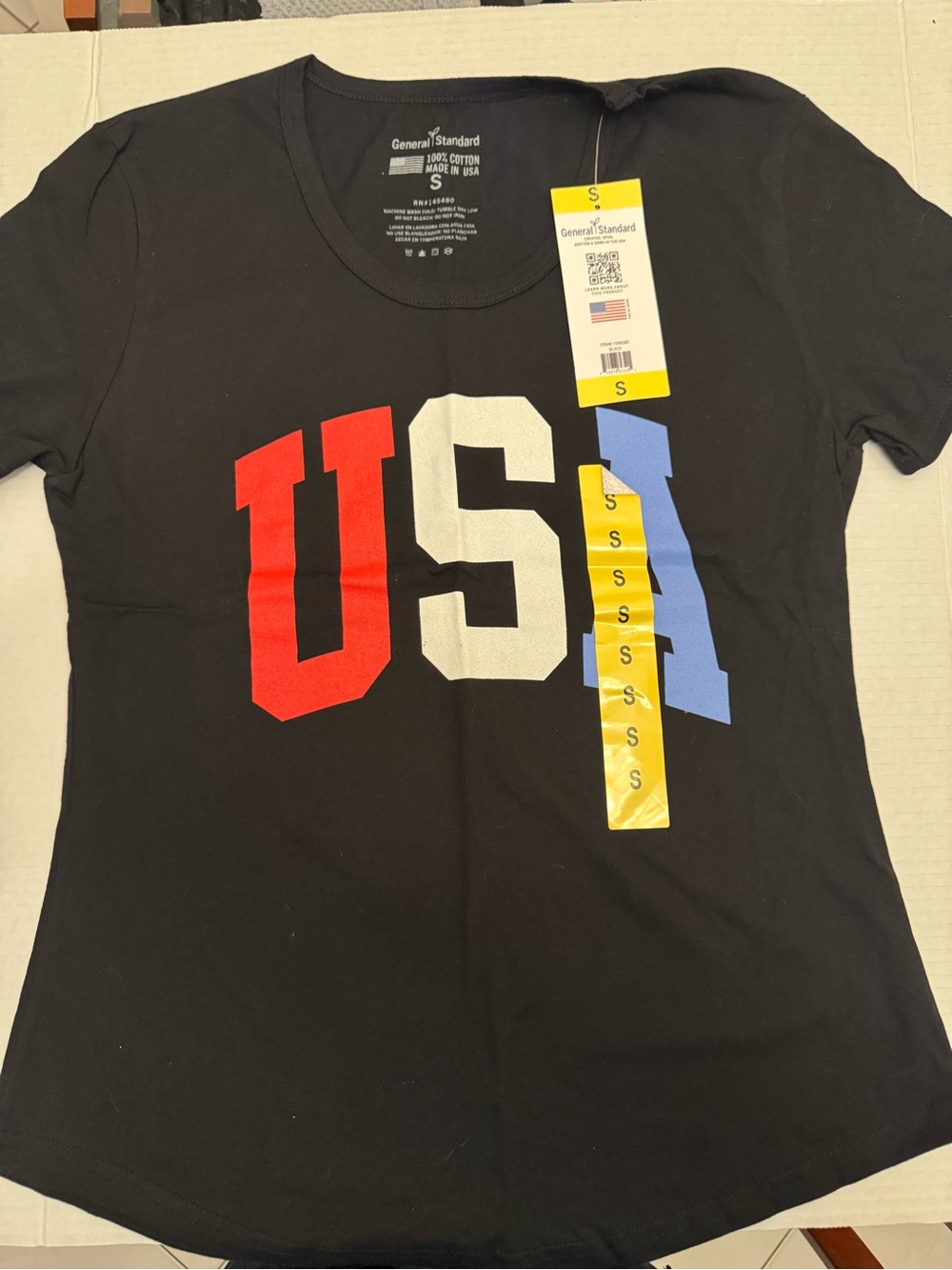 Black Short Sleeve Tee with Red, White & Blue 'USA' Graphic